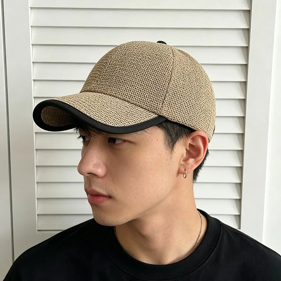 Straw Woven Baseball Cap Men Women Summer Breathable Peaked Sun Hat