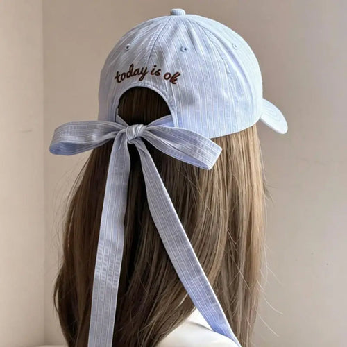 Korean Version Embroidered Letter Striped Baseball Cap