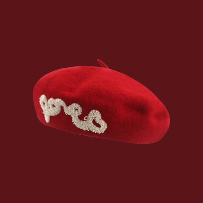 Red Christmas Beret For Women - Autumn Winter Retro
