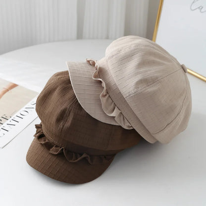 Women's Octagonal Hat Linen Breathable Cloud Hat Newsboy Cap Female