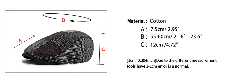 New Vintage Wool Patchwork Beret Men Autumn Winter Warm Newsboy Hat