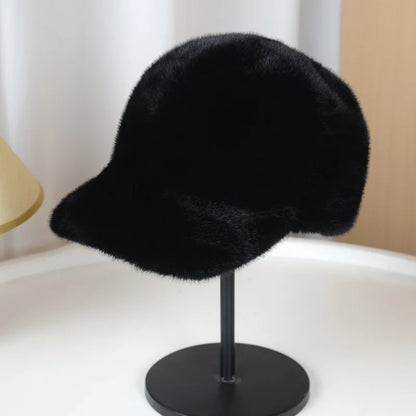 Fashion Solid Color Fluffy Faux Fur Baseball Hat