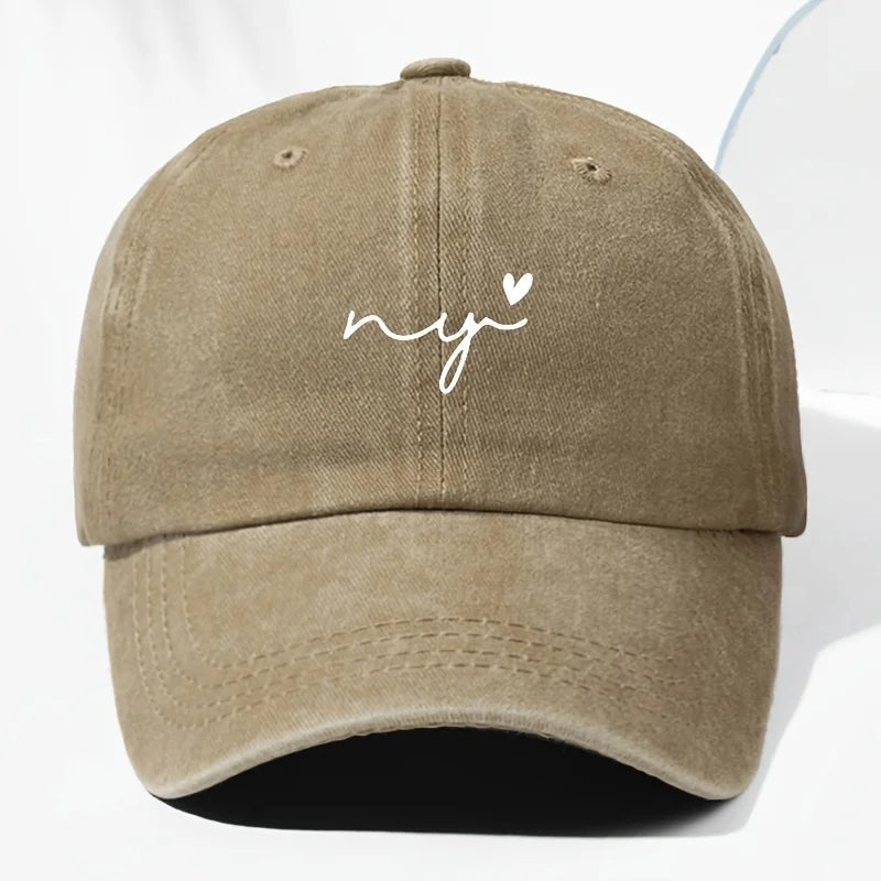 Small Heart Print Washed Vintage Baseball Cap Fashion Men Women Sun Hat