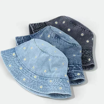 Popular Little Daisy Embroidered Cotton Summer Jeans Bucket Hat