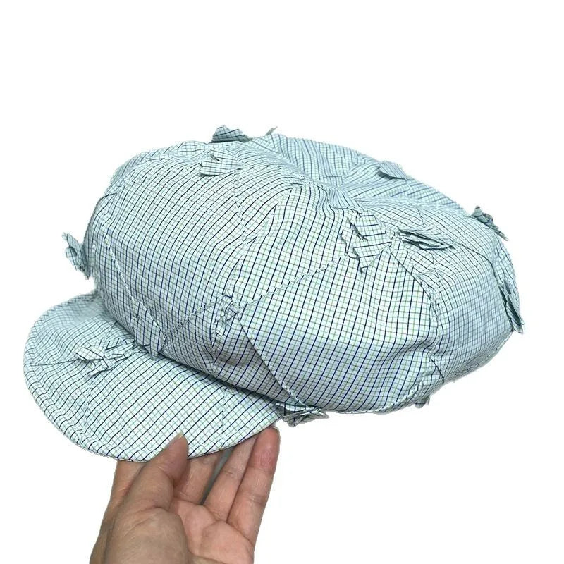 Japanese Literary Blue Plaid Beret Women's