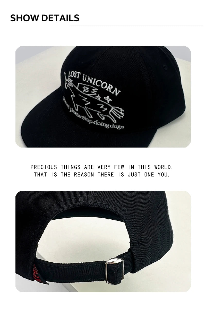 New Unisex Niche Unicorn Letters Embroidery Baseball Hats Flat Eave Sunshade