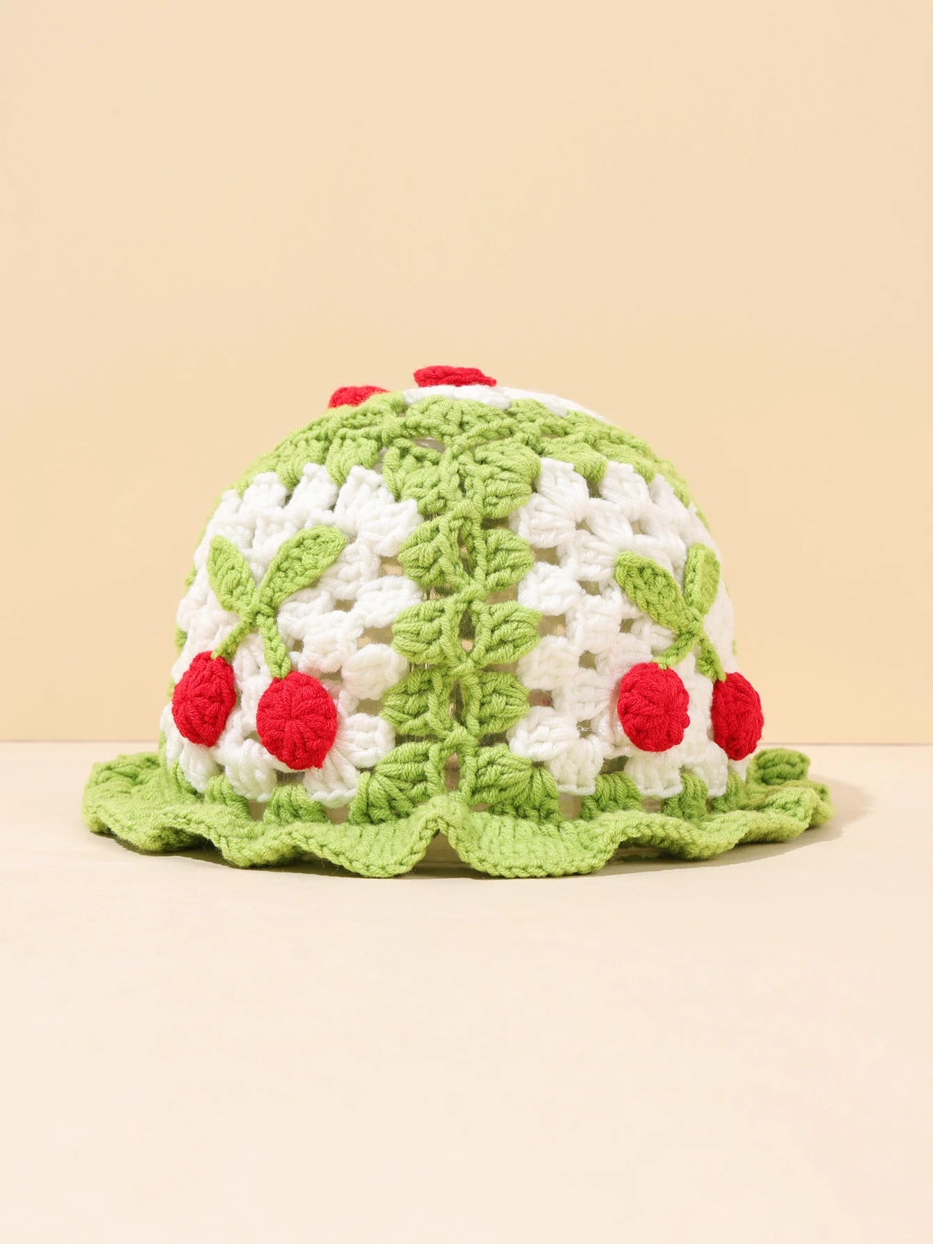 Retro Cherry Handmade Crochet Bucket Hat