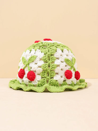 Retro Cherry Handmade Crochet Bucket Hat