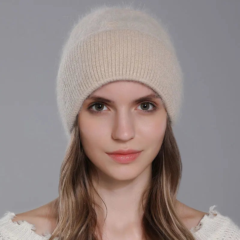 Women Fashion Twist Style Angora Rabbit Fur Beanie Winter Warm Knitted Cashmere Hat