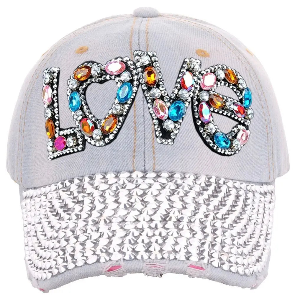 Outdoor Sports Love Rhinestones Baseball Caps Women Girls