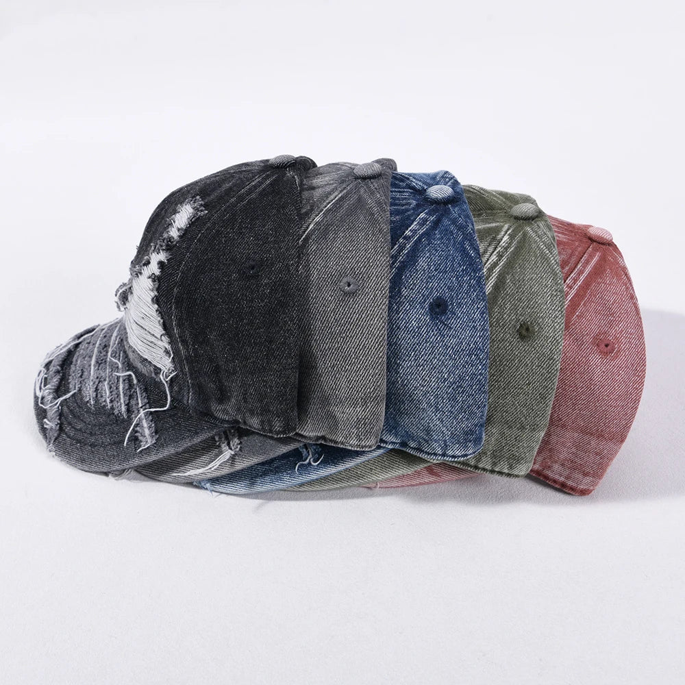Unisex Denim Baseball Caps Retro Ripped Outdoor Cap