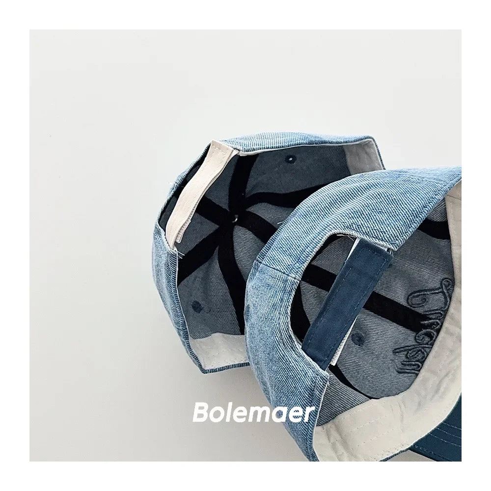 Fashion Blue Denim Baby Baseball Hat Letter Embroidery Long Brim Cap Boy Girl Children Outdoor Peaked Hat