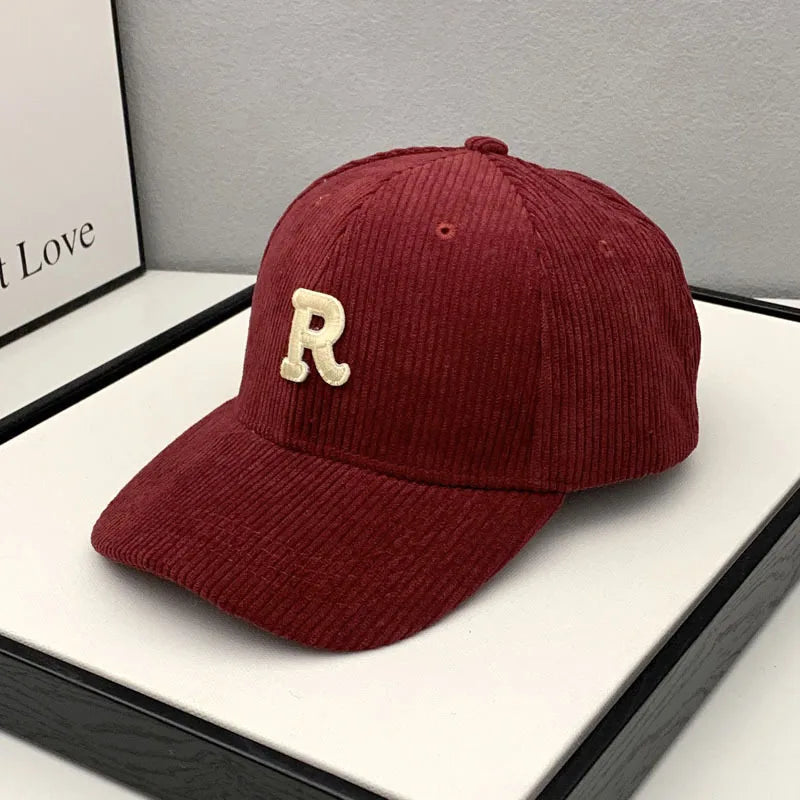 Fashion Corduroy Baseball Cap Ladies Letter R Women