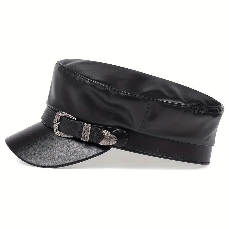 Fashion Women Large Belt Buckle Leather Hat