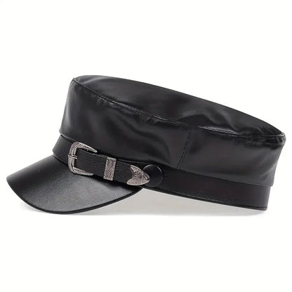 Fashion Women Large Belt Buckle Leather Hat
