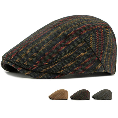 Men Berets Women Retro Striped Artist Painter Wool Beret Hat