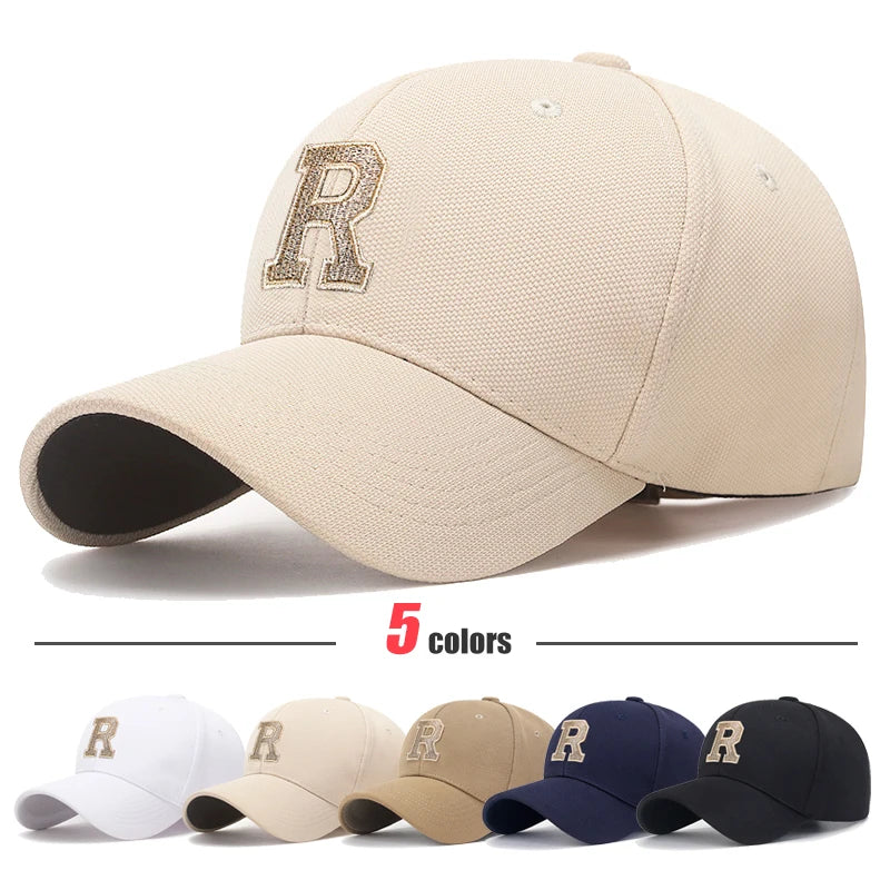 R Letter Gold Thread Embroidery Elastic Pineapple Cloth Material Baseball Cap