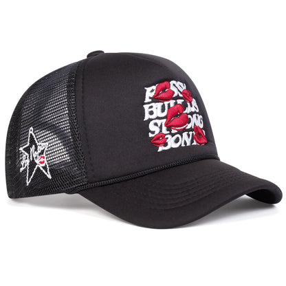Unisex Letter Lips Embroidery Side Pentagram Baseball Net Caps Spring and Summer