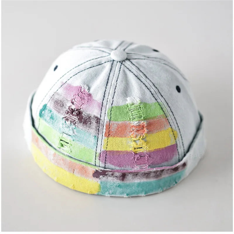 Vintage Painted Rainbow Denim Docker Cap