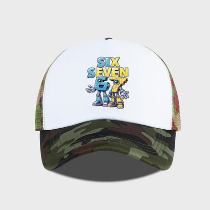 Cute 67 Robot Print Mesh Cap