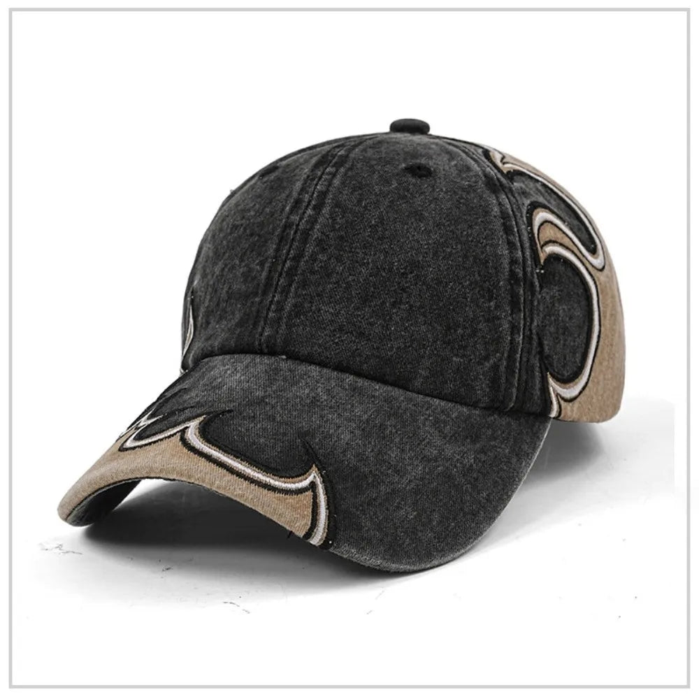 Fashion Washed Cotton Flame Embroidery Dad Hat