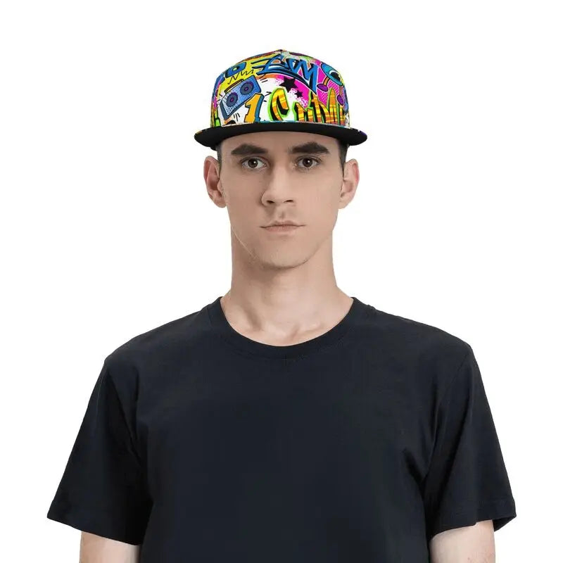 Hip Hop Street Graffiti Snapback Hat Flat Bill Hat Sports Street Graffiti Adjustable Flat Brim Sun Cap