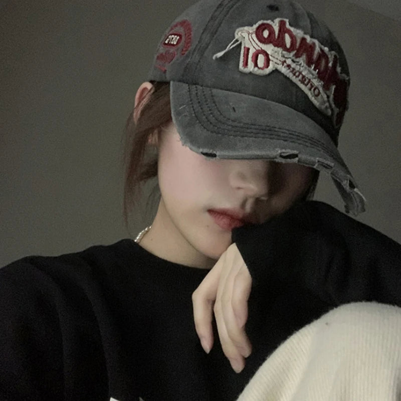 Hip Hop Holes Baseball Hat For Men Women Retro Washed Cotton Peaked Cap