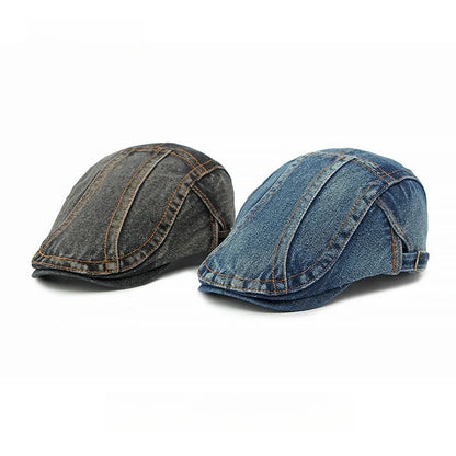 Solid Denim Ivy Cap Men Adjustable Buckle Flat Beret Hat
