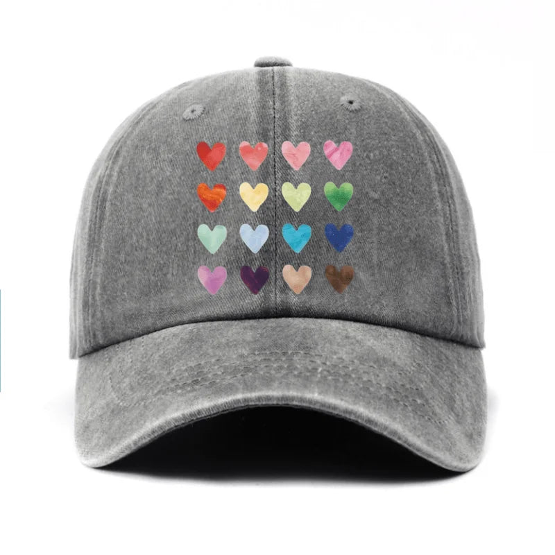 Colorful Heart-Shaped Pinted Baseball Cap for All Seasons