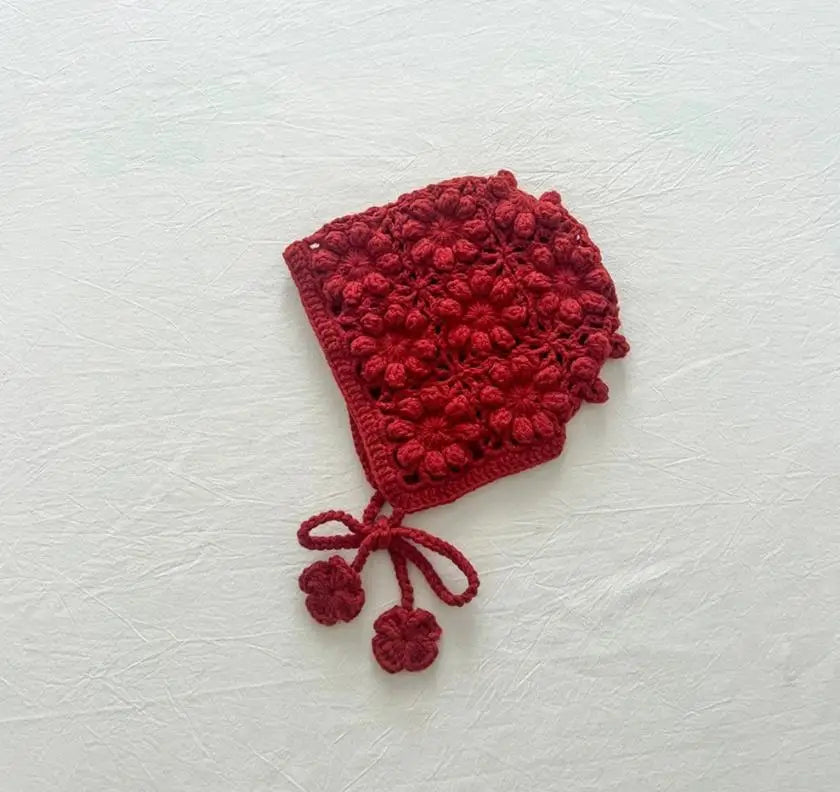 Baby Flower Hat Girls Hollow-Out Bonnet Jacquard Knitted Newborn Cap