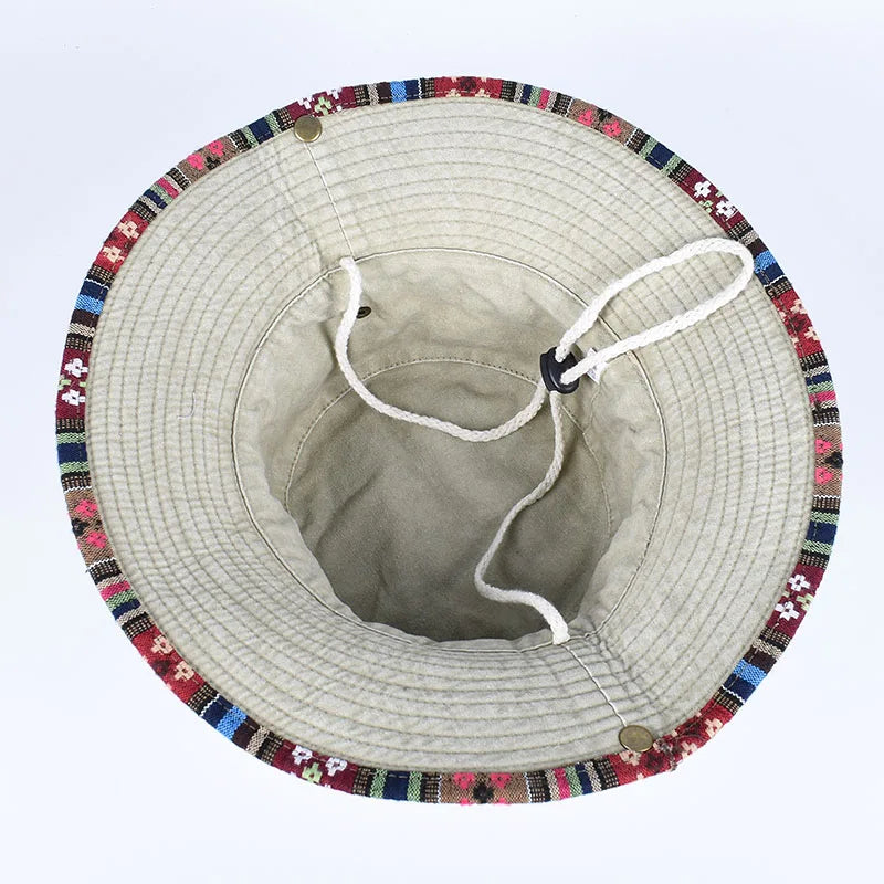 2026 Summer Bucket Hat With Wind Rope Women Man Vintage