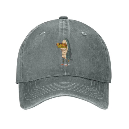 Frog Shark Adjustable Washed Denim Cotton Low Profile Men Dad Trucker Hat