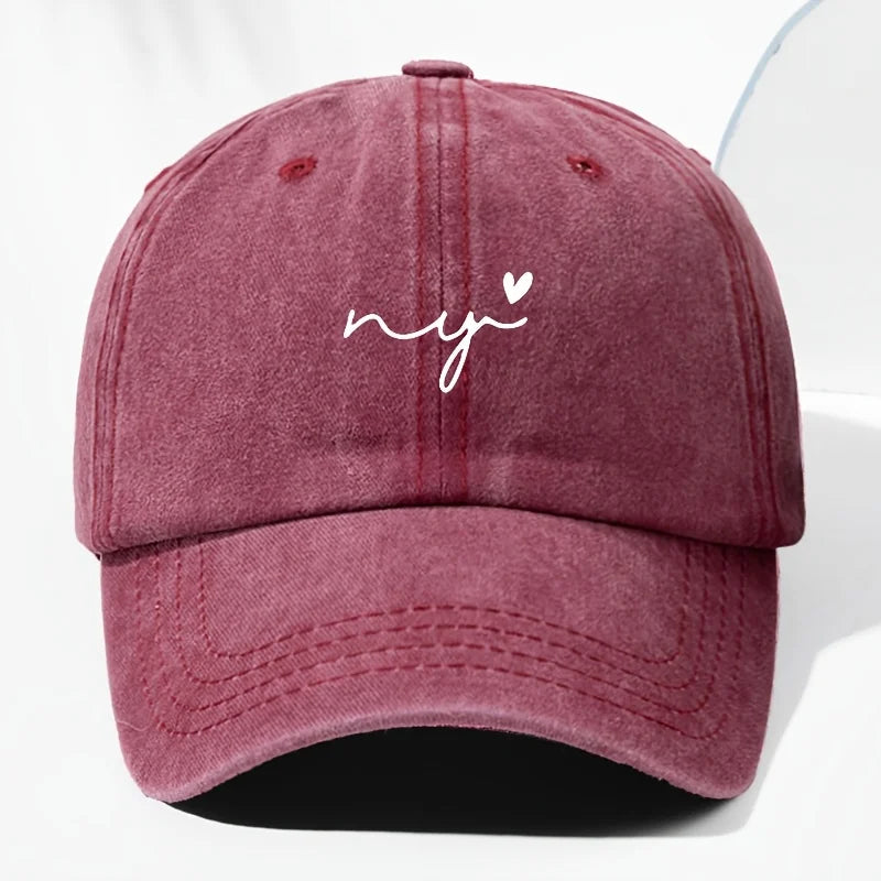 Small Heart Print Washed Vintage Baseball Cap Fashion Men Women Sun Hat