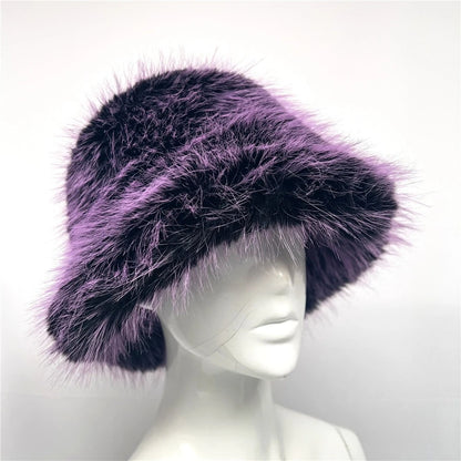 New Luxury Warm Faux Fur Bucket Hats Women