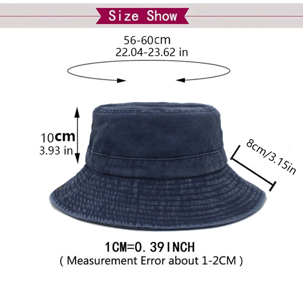 Wide Brim Bucket Hat For Men And Women Washed Solid Cotton