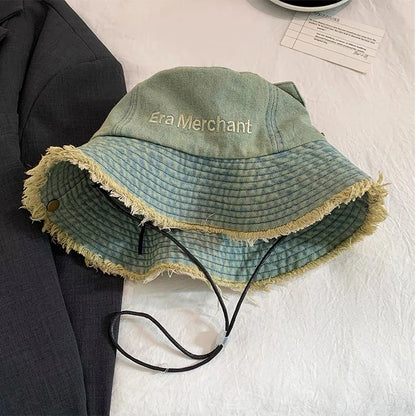 Spring Summer Wide Brimmed Washed Denim Fisherman Hat