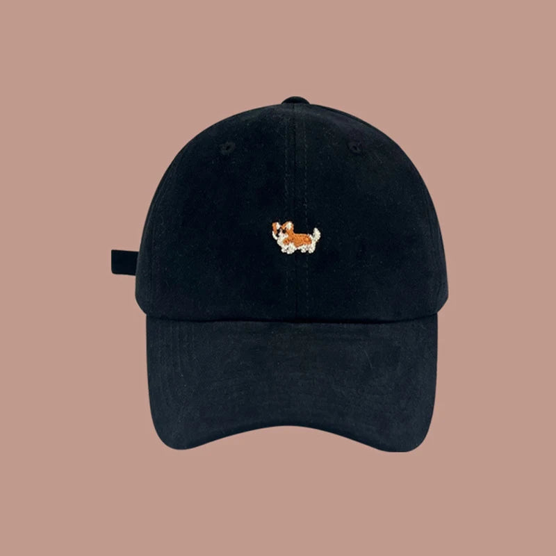 Dog Embroidery Baseball Hat For Men Women Cotton Solid Color Peaked Cap