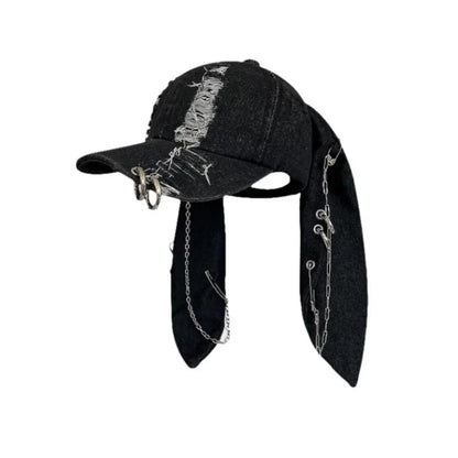 2026 New Y2k Rabbit Ears Denim Ripped Baseball Cap