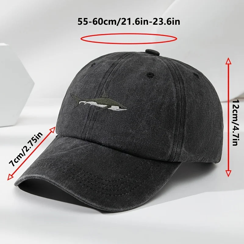 Trendy Retro Washed Vintage Shark Print Soft Top Sunshade Baseball Cap