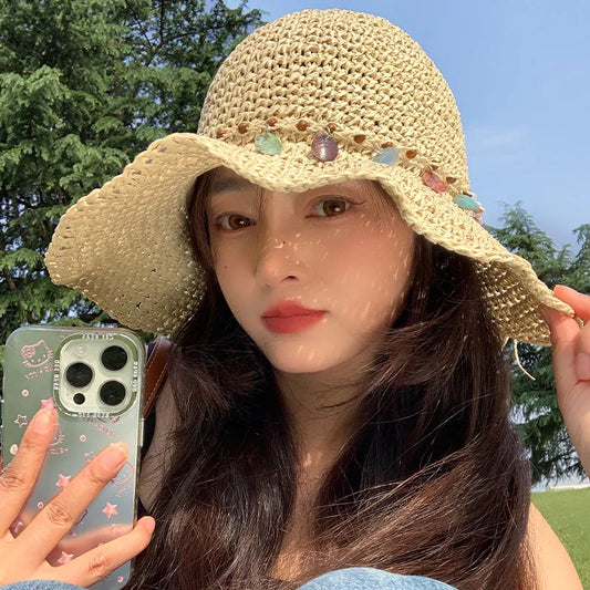 Foldable Vacation Wear Shell Hook Straw Hat