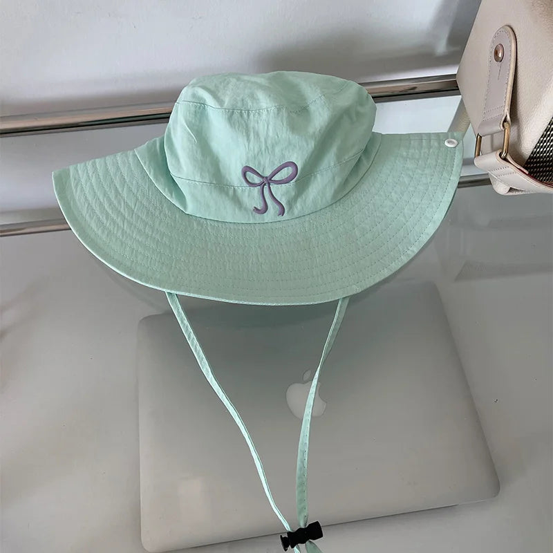 Korean Pink Bow Quick Dry Fisherman Hat