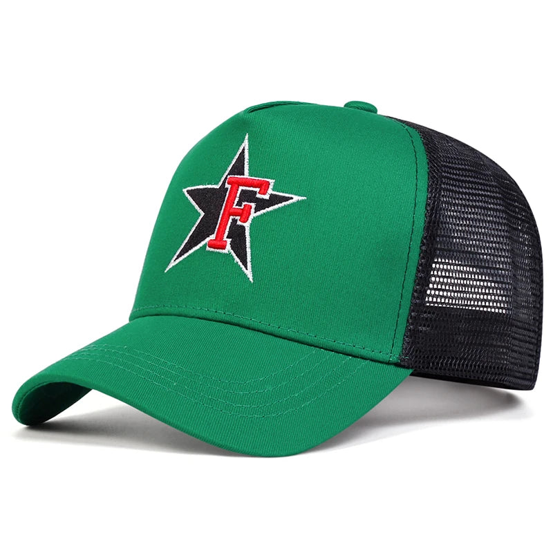 Unisex F Letter Pentagram Embroidery Baseball Net Caps Spring and Summer