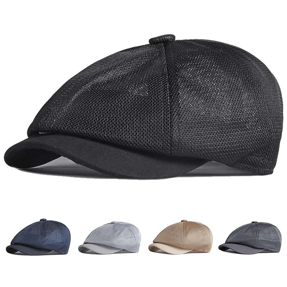 Solid Color Mesh British Beret Hollow-Out