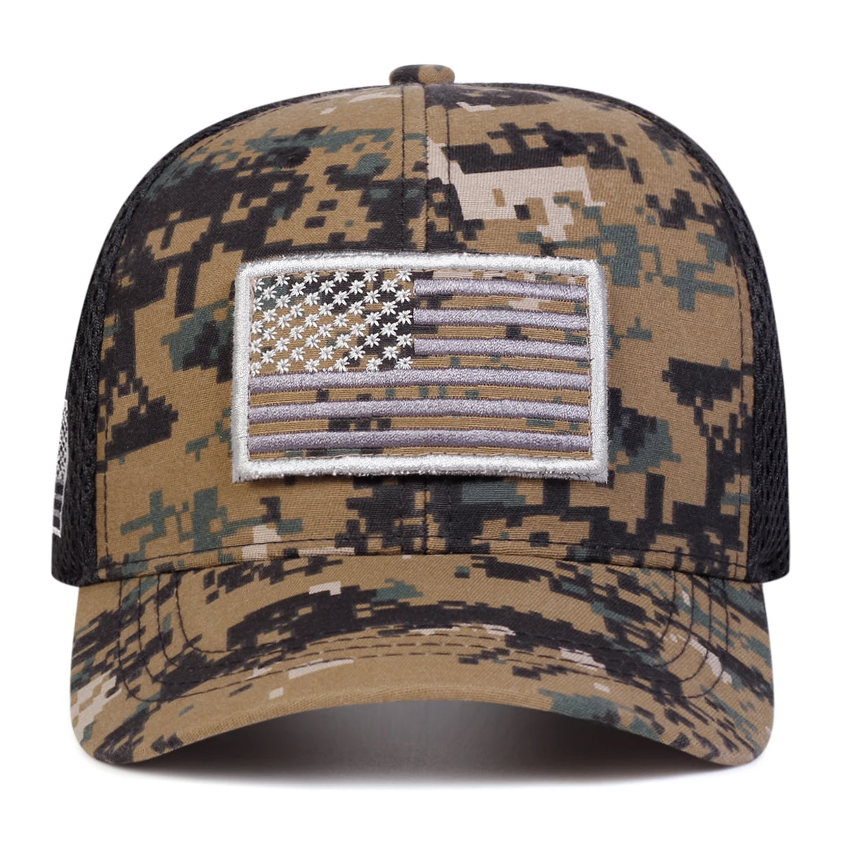 Unisex American Flag Embroidery Camouflage Baseball Net Caps Spring Summer