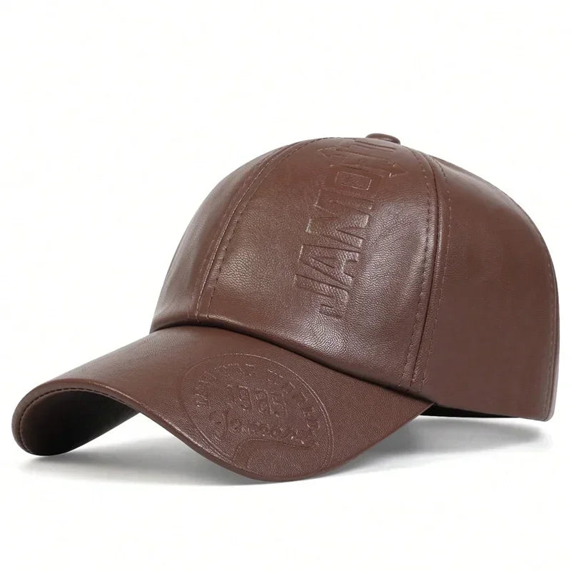 Unisex 1985 Letter Imprinting Leather Baseball Caps Spring and Autumn