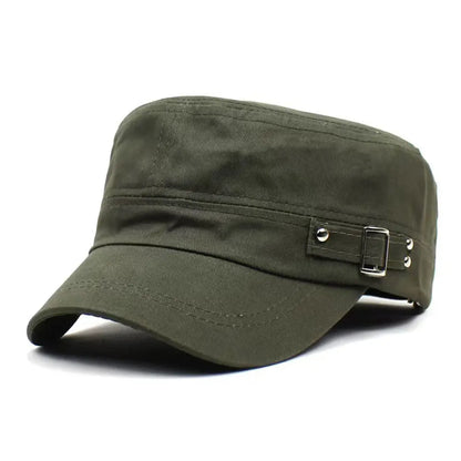 Vintage Flat Top Military Hat Metal Buckle Adjustable