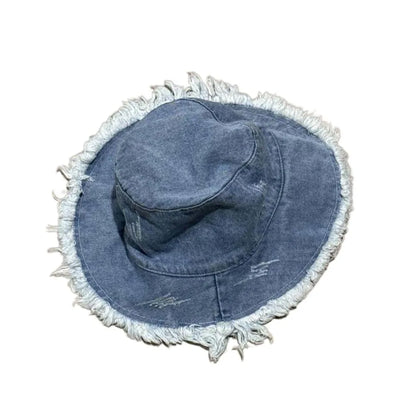 Soft Retro Denim Bucket Hats Sunshade Wide-Brimmed Shabby Fisherman Hat