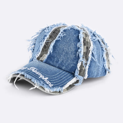American-Style Denim Frayed Baseball Cap For Women