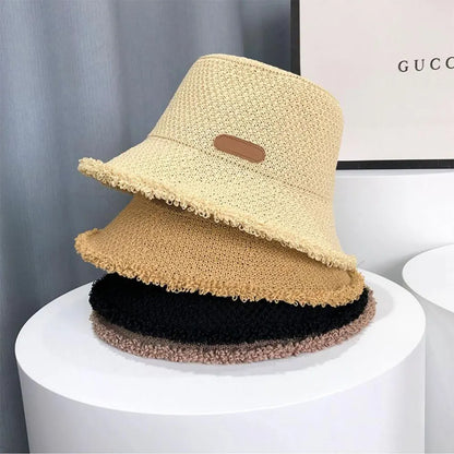 Korean Straw Hat Summer Women Sun Protection Bucket Hat