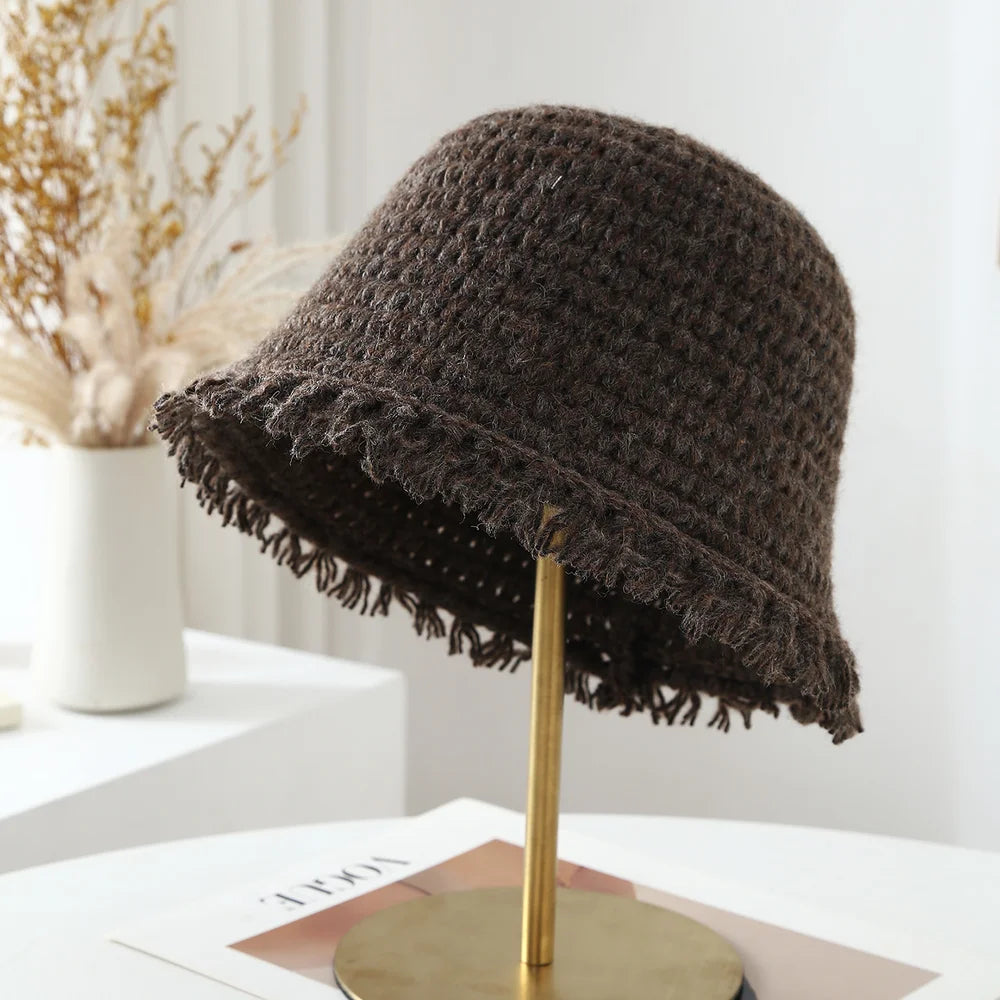 Women Knit Bucket Hat Soft Warm Cloche Cap